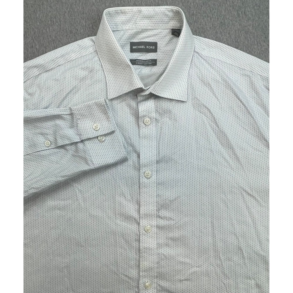 Michael Kors Shirt Mens 17.5 - 34/35 White Specked 100% Cotton Button Up